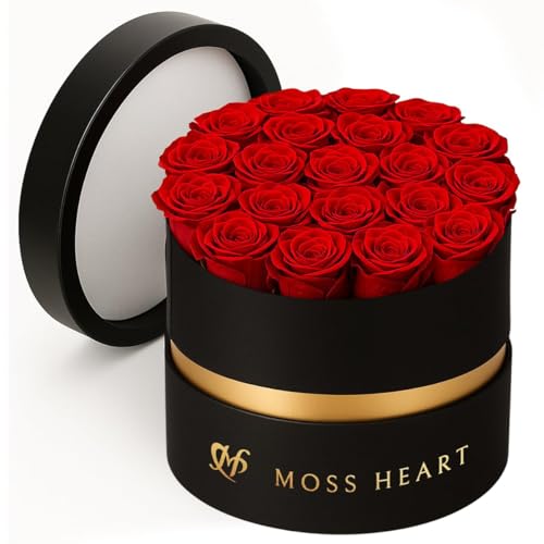 20 Preserved Red Roses in Luxury Round Gift Box - Long-Lasting Eternal Flowers