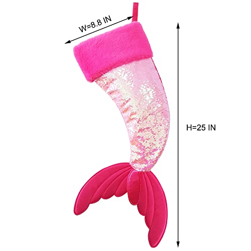 DearSun 3pcs Reversible Sequin Mermaid Tail Christmas Stockings - Pink, Blue, Purple, 25"