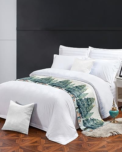 Christmas Tree Bed Runner for Queen Bed - Satin Bed Scarf, 83x20 Inch