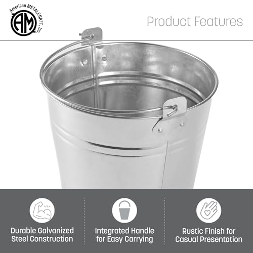 American Metalcraft 1.16-Gallon Galvanized Steel Pail with Handle - Natural Silver, 8 Inch Diameter