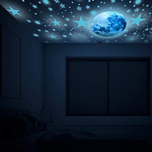 Glow in the Dark Moon and Stars Wall Decals for Kids Bedroom Ceiling