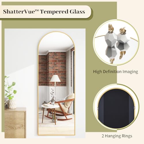 65" x 24" Arched Full-Length Floor Mirror, Gold Aluminum Frame