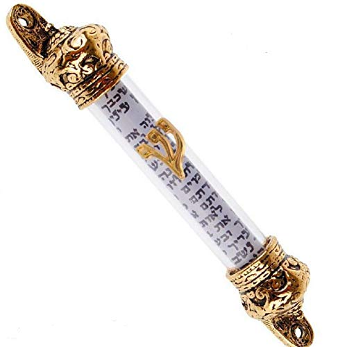 4-Inch Glass Mezuzah Case with Decorative Plated Crown Cover