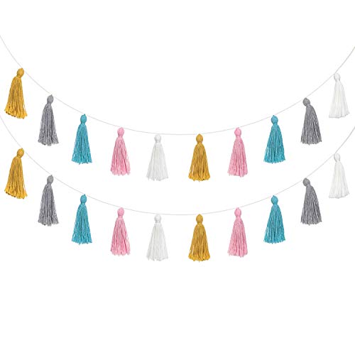2-Pack Pastel Cotton Tassel Garland Boho Wall Hanging for Nursery Decor