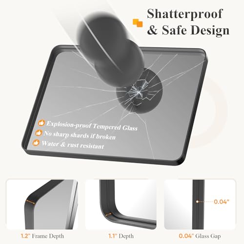 36x24 Inch Rounded Rectangle Bathroom Vanity Mirror, Metal Framed Wall Mirror