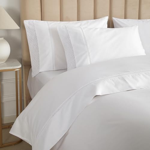 Queen Size White Cotton Duvet Cover with Lace Trim - 90x90