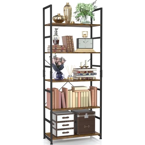 5-Tier Industrial Bookshelf, Tall Freestanding Storage Organizer Unit