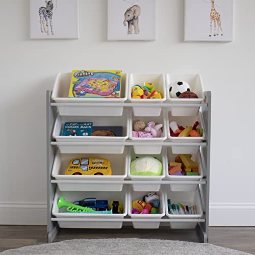 Kids Toy Storage Organizer with 12 Removable Bins - 4-Tier Playroom Shelf