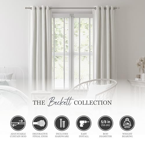 Kenney KN71673 Beckett Soft Square End Standard Decorative Window Curtain Rod, 28-48" Adjustable Length, Pewter Finish, 5/8" Diameter Steel Tube, 2-Pack