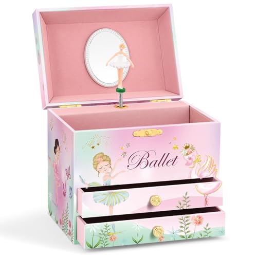 Musical Ballerina Jewelry Box for Girls - Pink Keepsake Box with Mirror