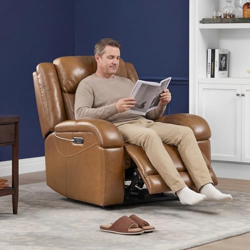 Genuine Leather Power Wall Hugger Recliner with Power Headrest & USB Ports