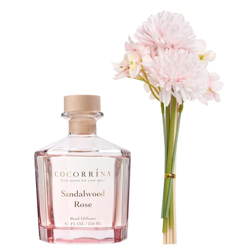 Sandalwood Rose Reed Diffuser Set 8.5oz with Preserved Flower Accent
