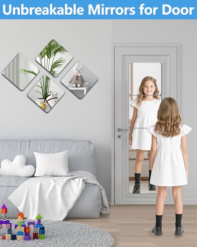 Shatterproof Acrylic Mirror Tiles - 12x12 Inch Self-Adhesive Wall Mirrors (4PCS)