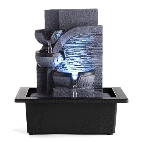 Indoor Tabletop Water Fountain with LED Light - Tiered Relaxation Feature