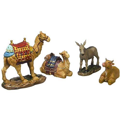 4-Piece Nativity Animals Set - Hand-Painted Polystone Camels, Donkey & Ox