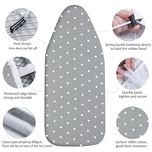 Small Ironing Board Cover, Heat Reflective Padded Cover with Elastic Edges