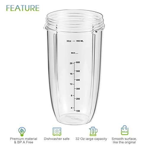 32oz Blender Replacement Cups with Flip-Top To-Go Lids - 2 Pack
