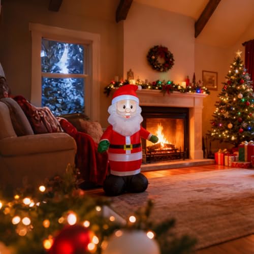 Inflatable Santa Claus with LEDs - 4ft Holiday Yard Decor, Auto Blow Up, Santa Variation