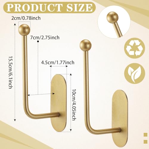 Adhesive Curtain Holdbacks, No-Drill U-Shaped Drapes Hooks (Gold, 2 Pack)