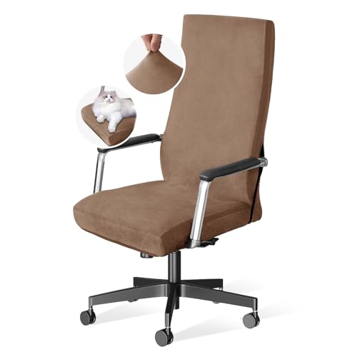 H.VERSAILTEX Velvet Home Office Chair Covers Stretchable Computer Desk Chair Covers Mid - High Back Universal Executive Boss Chair Covers Gaming Chair Cover Removable Machine Washable, Camel