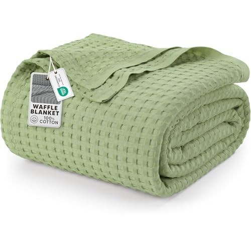 Utopia Bedding Sage Green 100% Cotton Waffle Blanket 300 GSM [Twin - 90x72 Inch] Soft Lightweight Breathable Bed Blanket for All Season