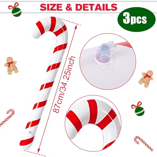 QIFU 3Pcs 35in Inflatable Christmas Candy Cane – Holiday Decor, Model A