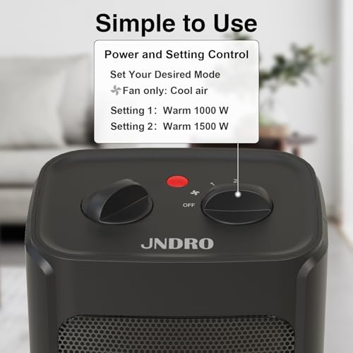 Mini Space Heater Fan Black, 1500W Portable Ceramic Heater for Bedroom & Office
