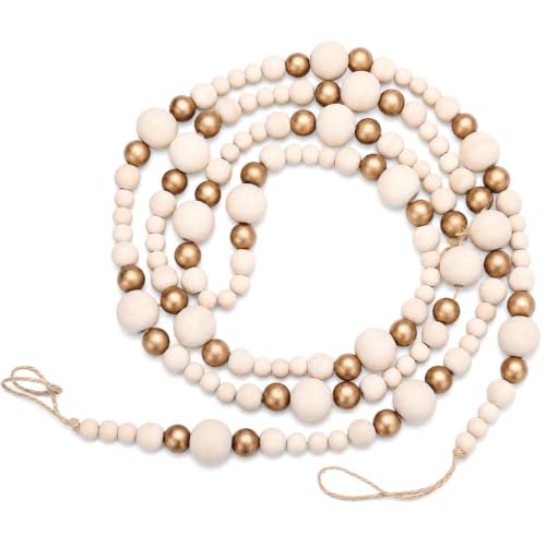 7.2 Ft Gold Wooden Bead Garland for Christmas Decor - Natural Finish