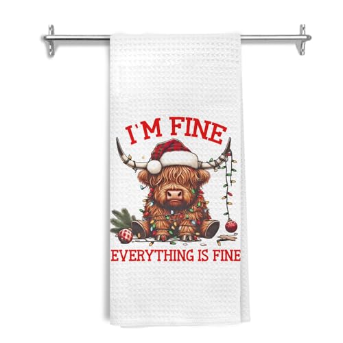 Ghoaoivo Christmas Highland Cow Dish Towels 16x24 Inches Holiday Kitchen Decor, Xmas 22