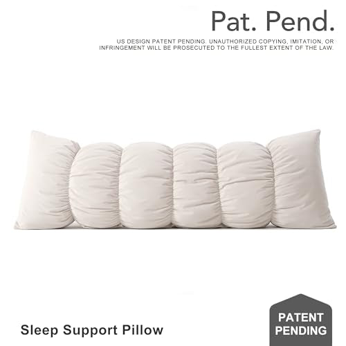 Segmented Body Pillow for Adults - 59 Inch Misty White Velvet