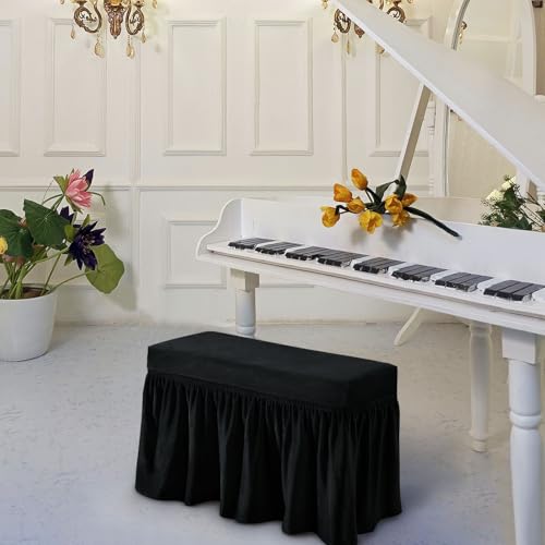 Spandex Piano Bench Cover with Skirt - Machine Washable Ottoman Slipcover