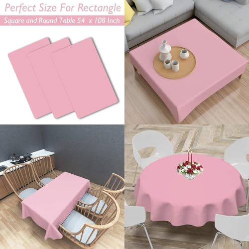 Childom Pink Plastic Tablecloth 54x108 Inches Pack of 3 for Rectangle Tables – Disposable Party Cover for Indoor Outdoor Events