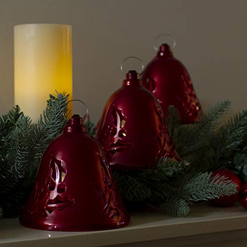 Set of 3 Musical Lighted Red Christmas Bells with Motion Sensor