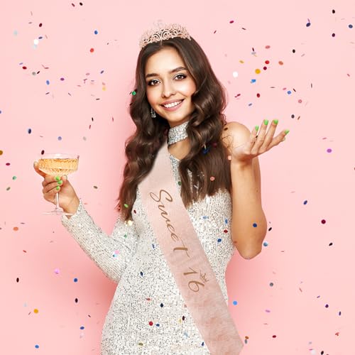 Sweet 16 Birthday Tiara and Glitter Sash Set for Girls Party Supplies