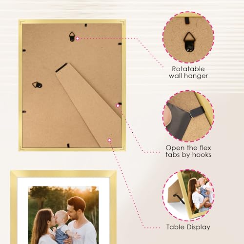 FIXSMITH 8x10 Gold Picture Frame Set of 2 with HD Plexiglass and Mat