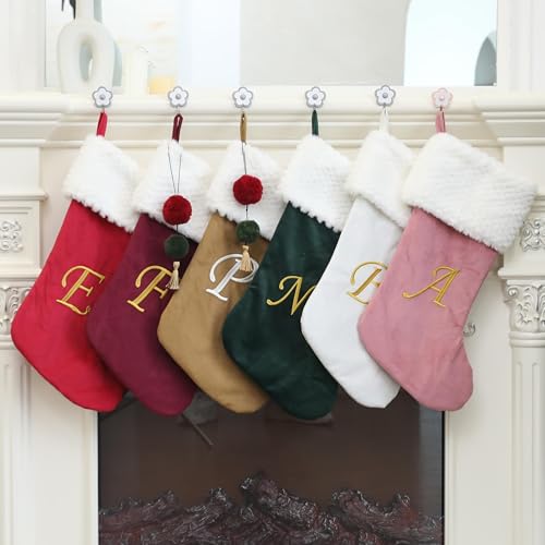 Personalized Velvet Christmas Stocking with Embroidered Letter B - 19.5 Inch Green