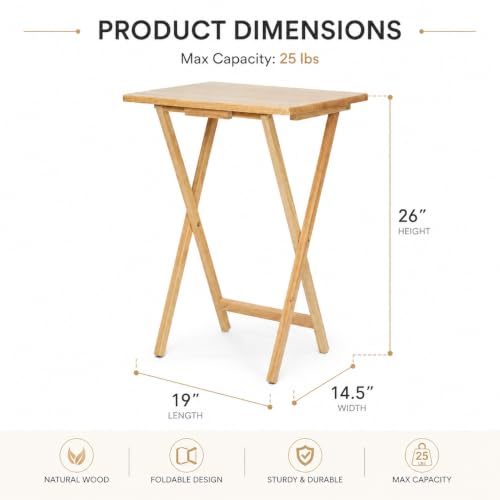 Rubberwood Folding TV Tray Table, 19-inch Portable Snack Side Table