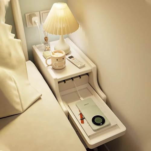 9.8-Inch Narrow Nightstand with 2 Drawers, Modern Wood Bedside Side Table