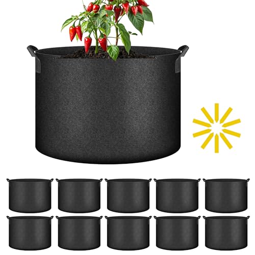 iPower 10-Pack 10-Gallon Grow Bags Nonwoven Fabric Pots Aeration Container with Strap Handles for Garden and Planting, 10 Gallon, Black