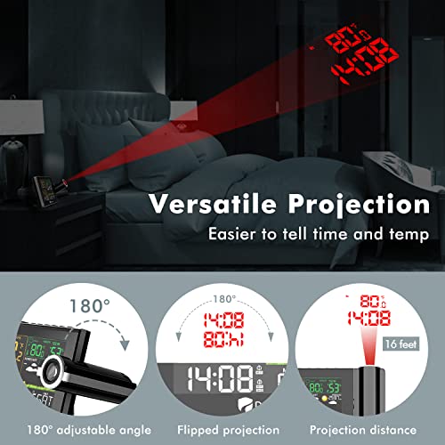Projection Alarm Clock with Indoor Outdoor Temperature and Humidity Monitor