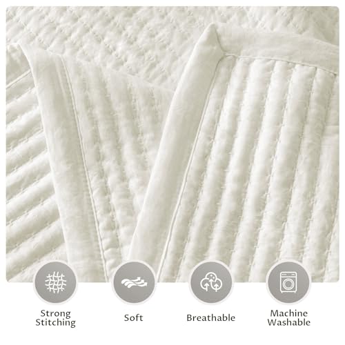 KASENTEX Oversized King Quilt Set - Soft Washed 3-Piece Bedding, Cream White