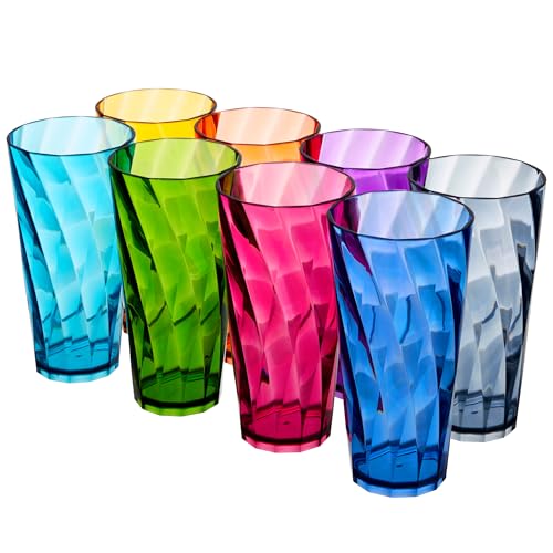 26oz Reusable Plastic Drinking Glasses, Jewel Tone Tumblers - Set of 8