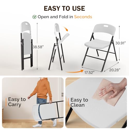 Heavy-Duty Folding Chairs, Portable White Plastic Seating (12 Pack)
