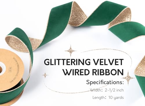 Keypan Green Velvet Wired Christmas Ribbon 2.5 in x 10 yd - Forest Green