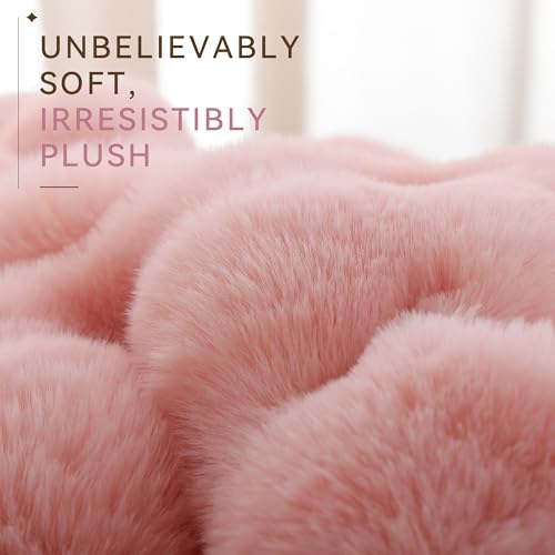 Smoofy Faux Rabbit Fur Throw Blanket - Blush Pink Bubble Plush 50"x60"