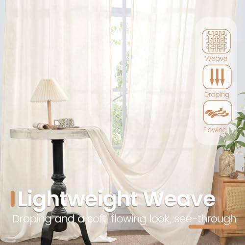 Light Filtering Linen Curtains - 84 Inch Length, 2 Panels Set