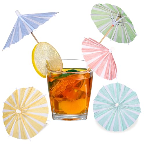 Cunhill Cocktail Umbrellas Picks 150 Pcs Vertical Stripes 5 Colors Party Decoration
