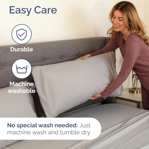 Twin Size Wrap Around Bed Skirt and 2 Pillowcase Set - 18 Inch Drop, Grey