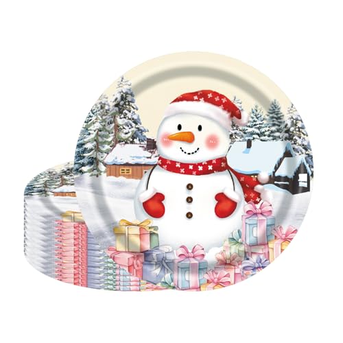 Cangmyxis 40pc Christmas Snowman 7in Disposable Plates – Merry Christmas Edition
