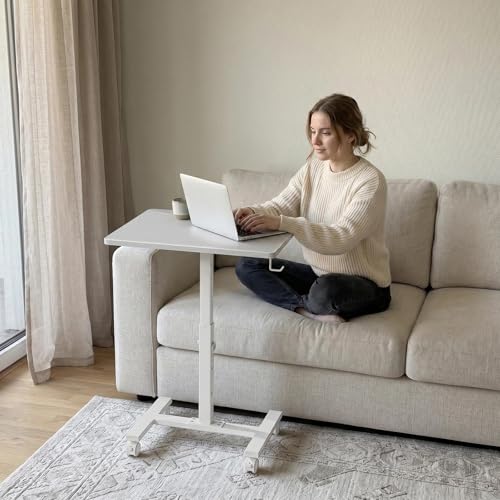 Adjustable Rolling Laptop Desk, C-Shaped Mobile Bedside Table with Wheels